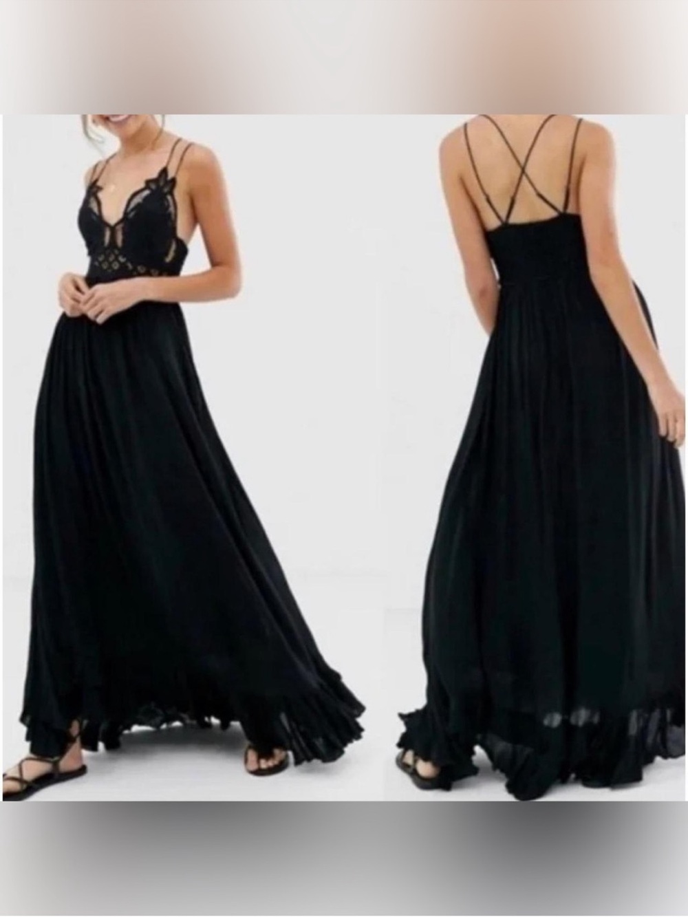 Free People Adella Black Lace-Top Maxi Dress